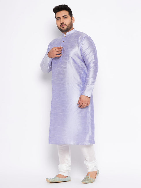 Jashvi Men's Plus Size Lavender Silk Blend Kurta And White Pyjama Set